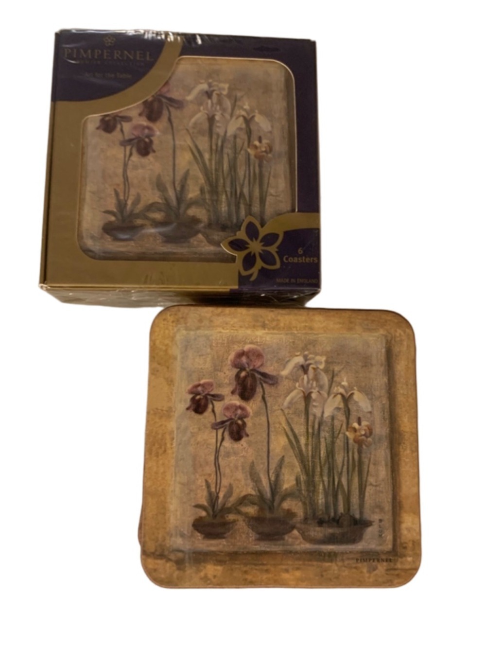 Pimpernel Asian Orchids Coasters 12 total Brown Gold